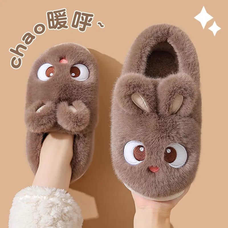 Winter Rabbit Slippers for Women Non-Slip Warm Plush Closed Heel - Image 3