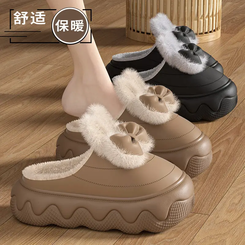 Thick-Soled Waterproof Cotton Slippers for Women for Winter Outer Wear 2025 New Indoor Home Non-Slip Plush Warm Cotton Shoes - Image 4