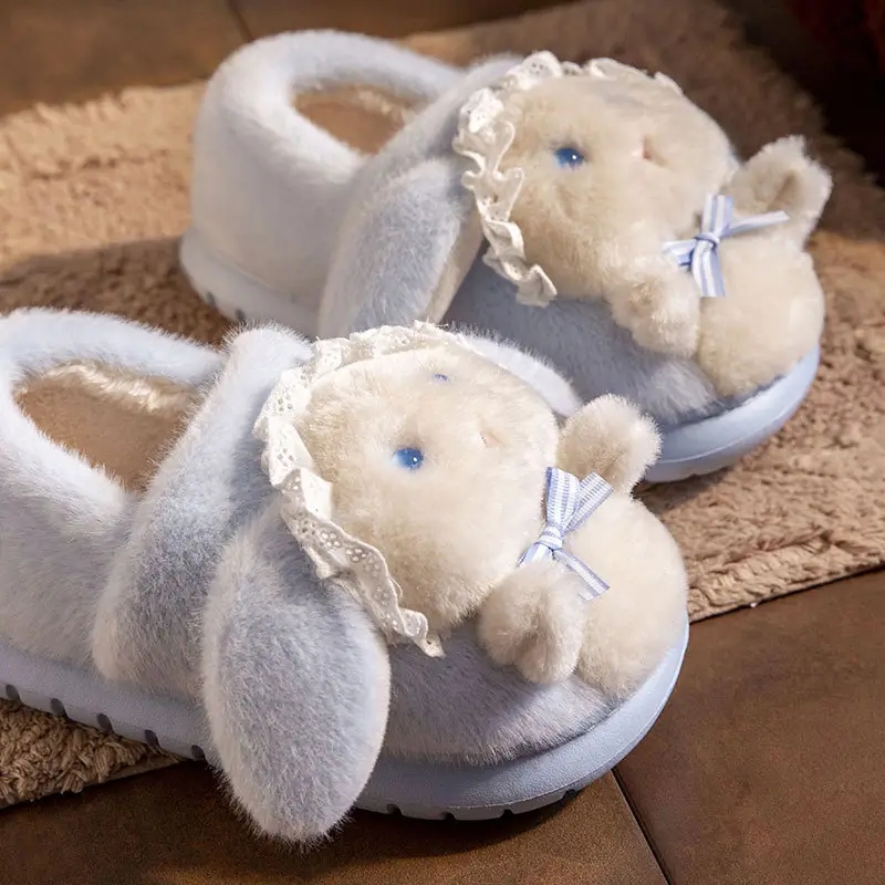 Winter Women's Pink Cartoon Rabbit Slippers Warm Plush - Image 6