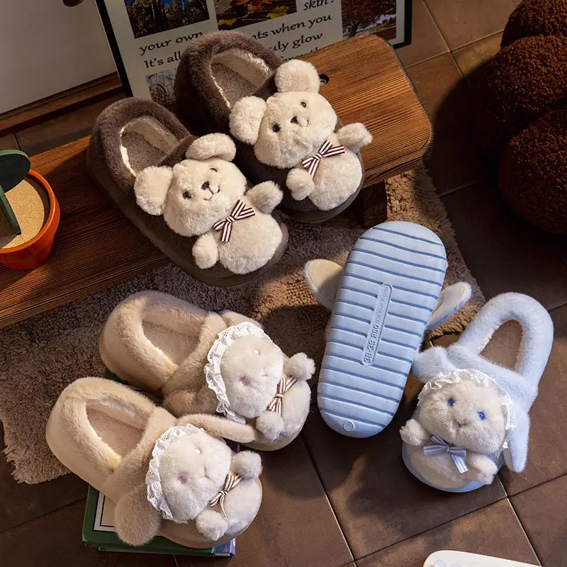 Winter Women's Pink Cartoon Rabbit Slippers Warm Plush - Image 8