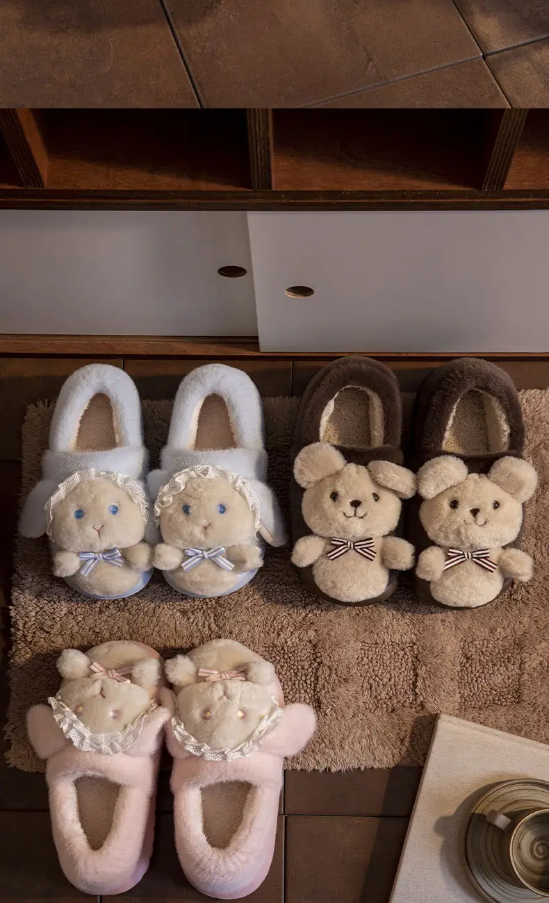 Winter Women's Pink Cartoon Rabbit Slippers Warm Plush — feature 10