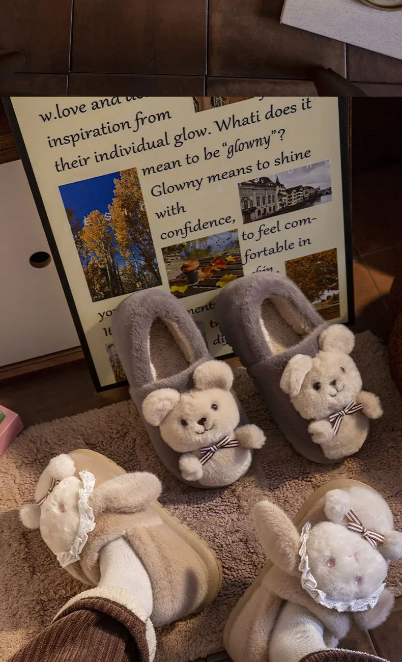 Winter Women's Pink Cartoon Rabbit Slippers Warm Plush — feature 11