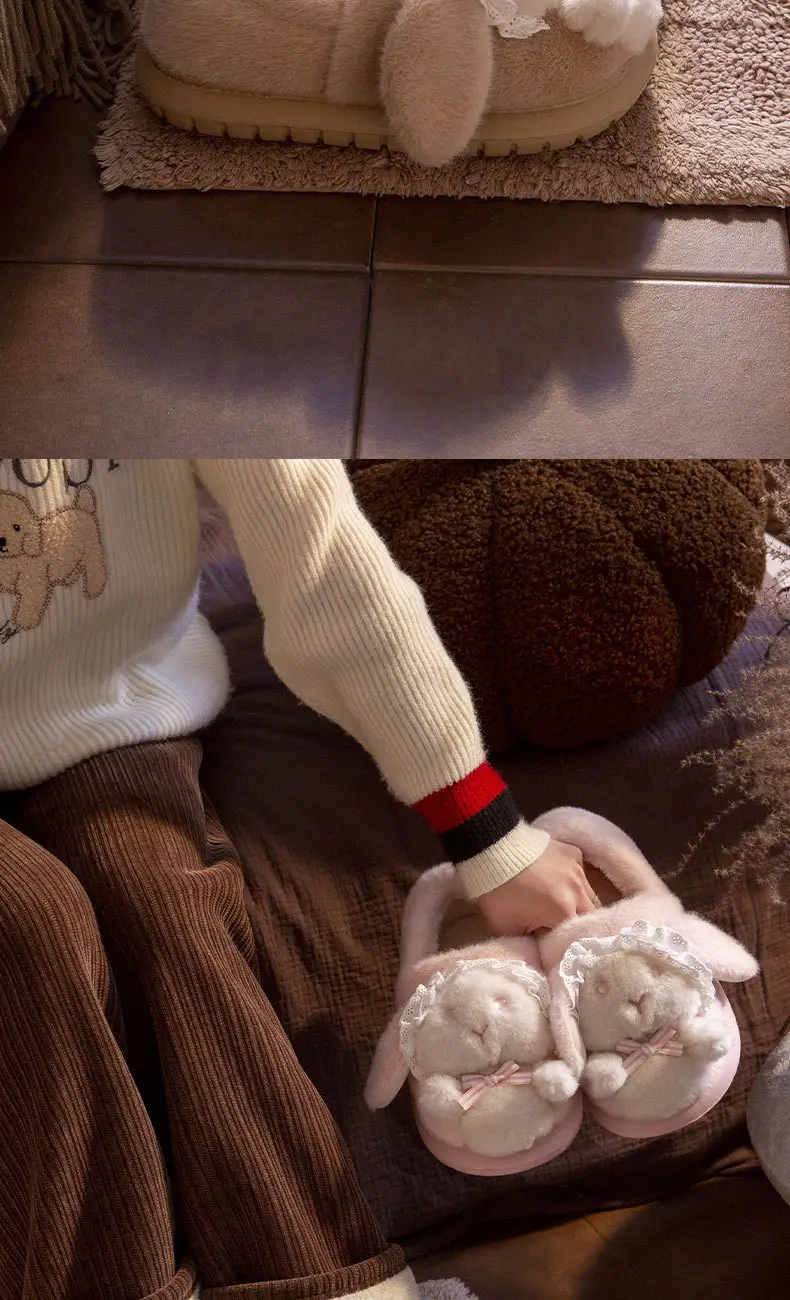 Winter Women's Pink Cartoon Rabbit Slippers Warm Plush — feature 13