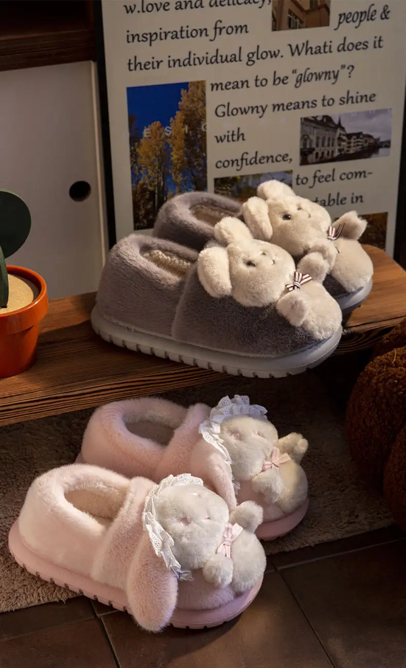 Winter Women's Pink Cartoon Rabbit Slippers Warm Plush — feature 9