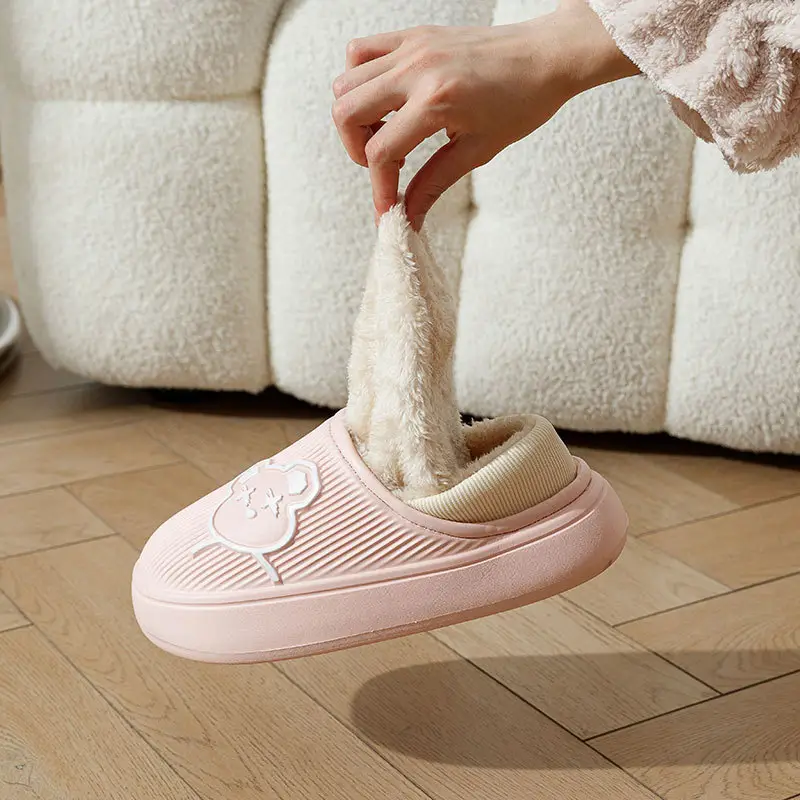 Women Cotton Slippers Winter Fleece Lined White - Image 9