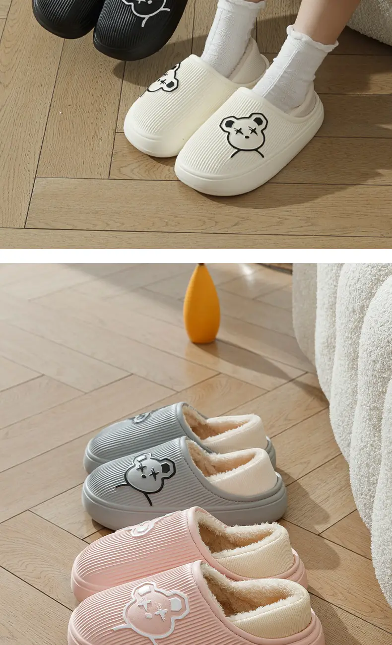 Women Cotton Slippers Winter Fleece Lined White — feature 6