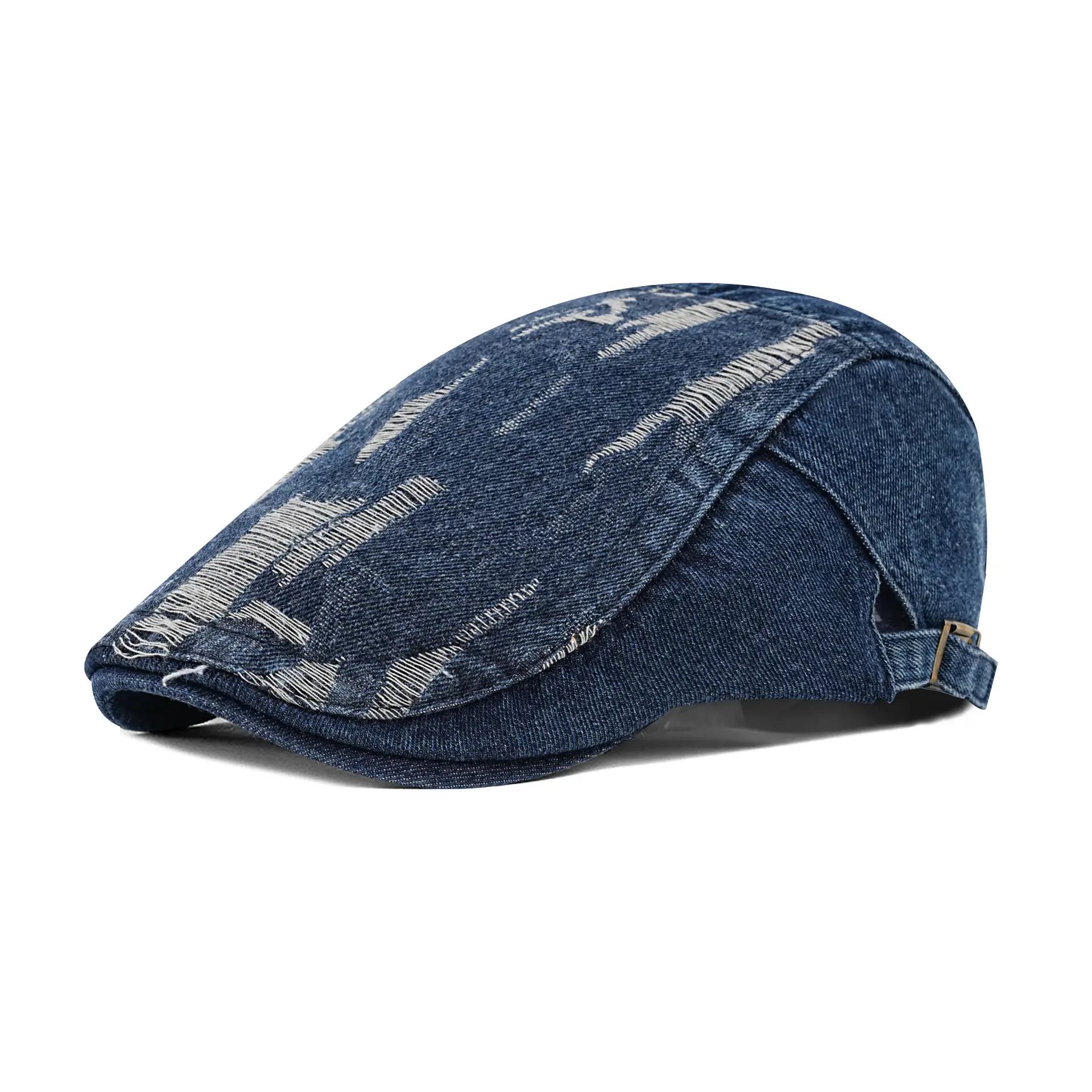 Washed Jacquard Denim Forward Cap Retro Distressed British Beret Women's Versatile Duckbill Cap Backwards Worn Baseball Cap - Image 2