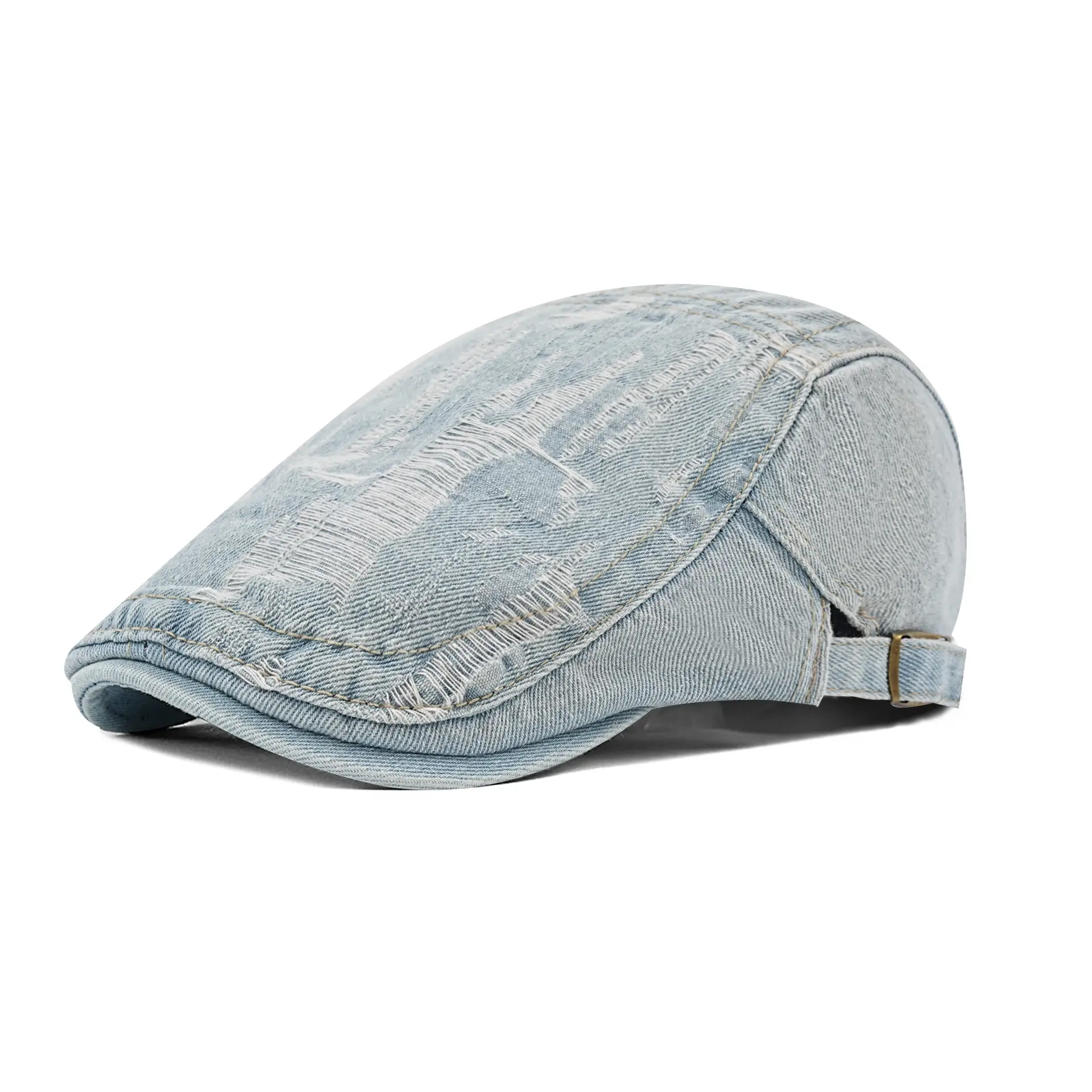 Washed Jacquard Denim Forward Cap Retro Distressed British Beret Women's Versatile Duckbill Cap Backwards Worn Baseball Cap - Image 3