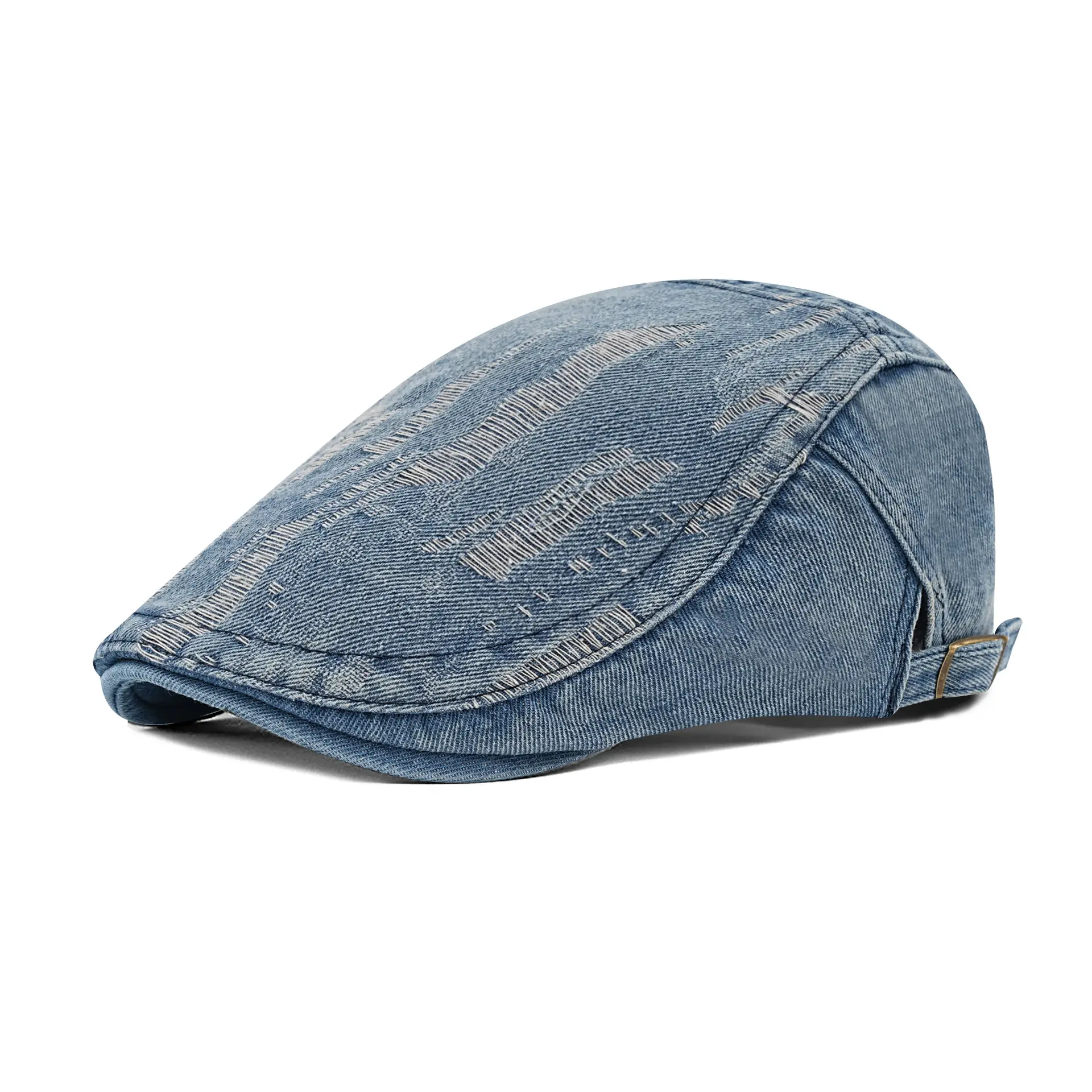 Washed Jacquard Denim Forward Cap Retro Distressed British Beret Women's Versatile Duckbill Cap Backwards Worn Baseball Cap - Image 4