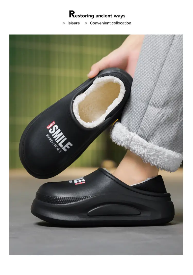 Cross-Border Cotton Slippers for Men in Winter, Velvet, Warm, Waterproof, Fashionable Home and Outdoor Two-Wear Cotton Shoes, Couple Furry Slippers — feature 30