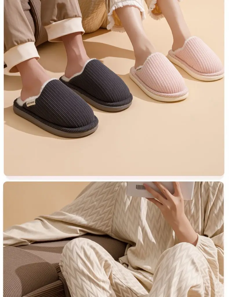 Cotton Slippers for Women Winter 2025 New Warm Anti-Slip Winter Indoor Thick-Soled Home Use Couple Furry Slippers for Men — feature 17
