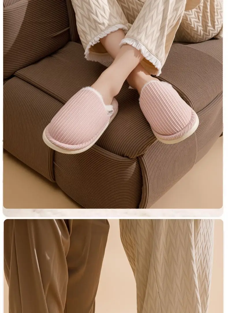 Cotton Slippers for Women Winter 2025 New Warm Anti-Slip Winter Indoor Thick-Soled Home Use Couple Furry Slippers for Men — feature 18