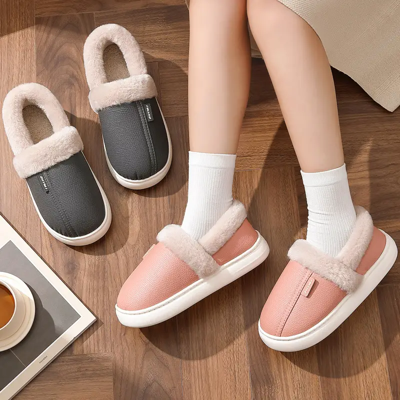 Waterproof Cotton Slippers for Women in Winter, with Heel Cover, Warm Plush Indoor Home Slippers, Thick-Soled, Wear-Resistant Cotton Slippers for Men, Wholesale - Image 5