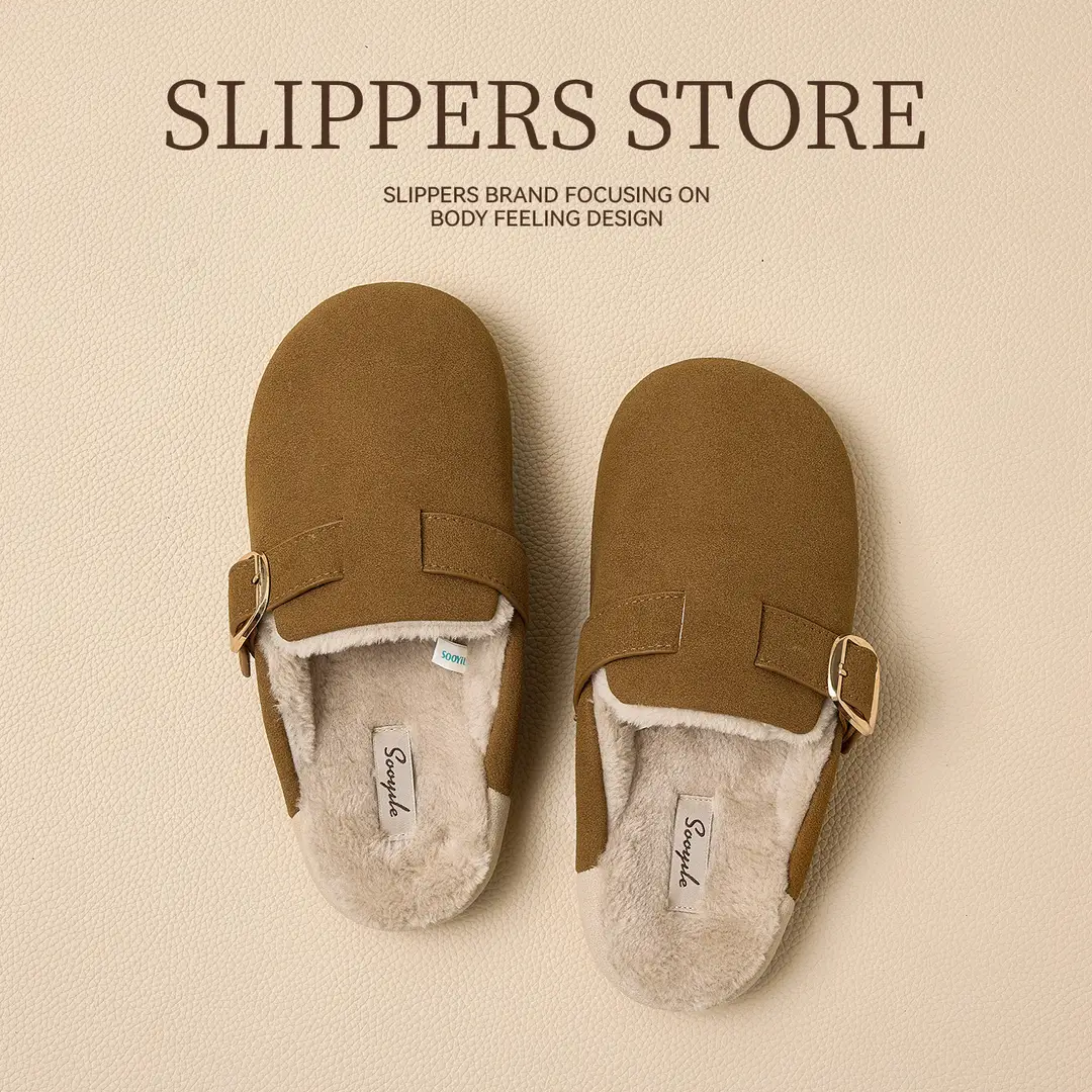 Birkenstock Slippers for Women, Autumn and Winter, Outdoor Wear, Home Indoor, Soft Sole, Non-Slip, Plush, Warm, Suede Cotton Slippers Wholesale - Image 6