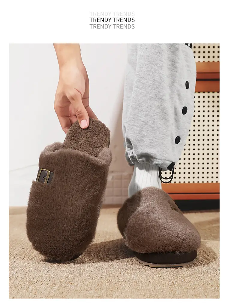 Men's Winter Non-Slip Indoor Home Warm Cotton Slippers with Plush Thickened Simple Half-Cover Fur Slippers — feature 10