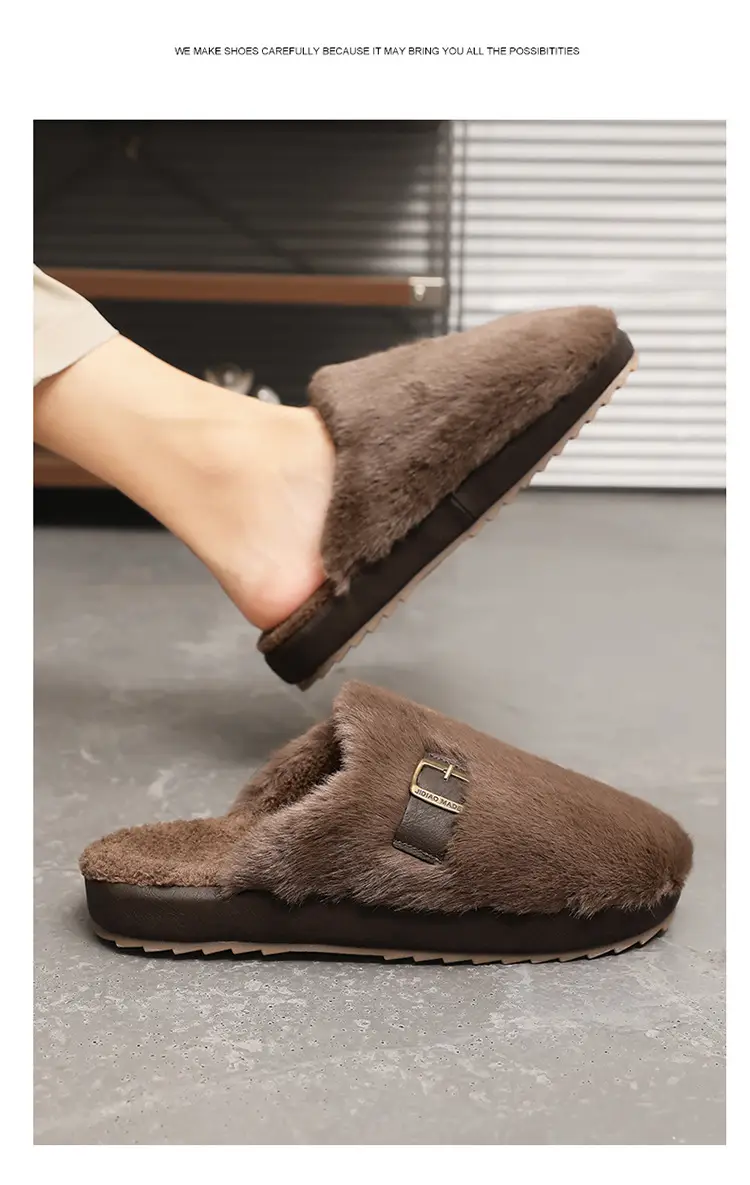 Men's Winter Non-Slip Indoor Home Warm Cotton Slippers with Plush Thickened Simple Half-Cover Fur Slippers — feature 14