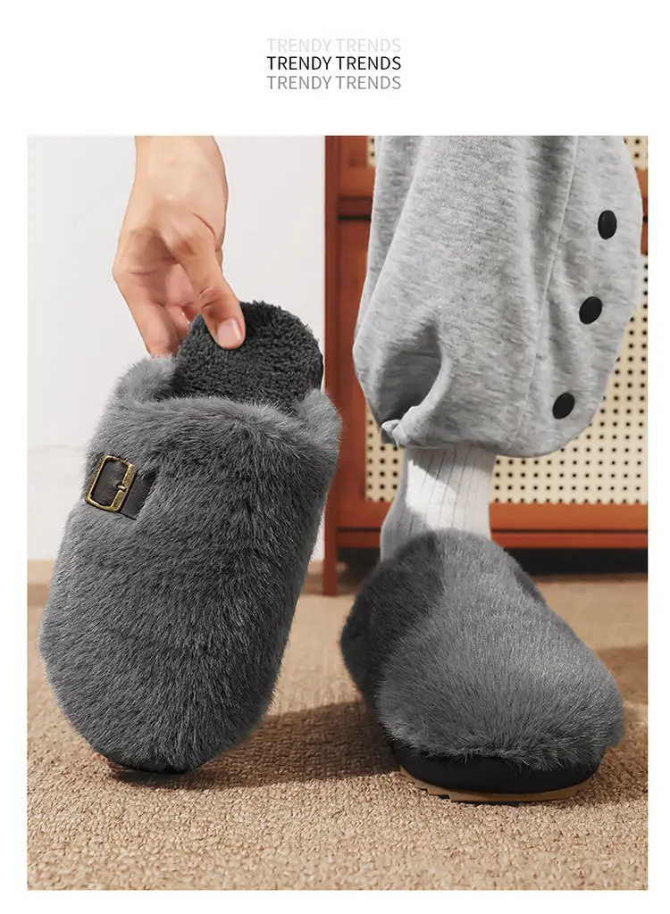 Men's Winter Non-Slip Indoor Home Warm Cotton Slippers with Plush Thickened Simple Half-Cover Fur Slippers — feature 16