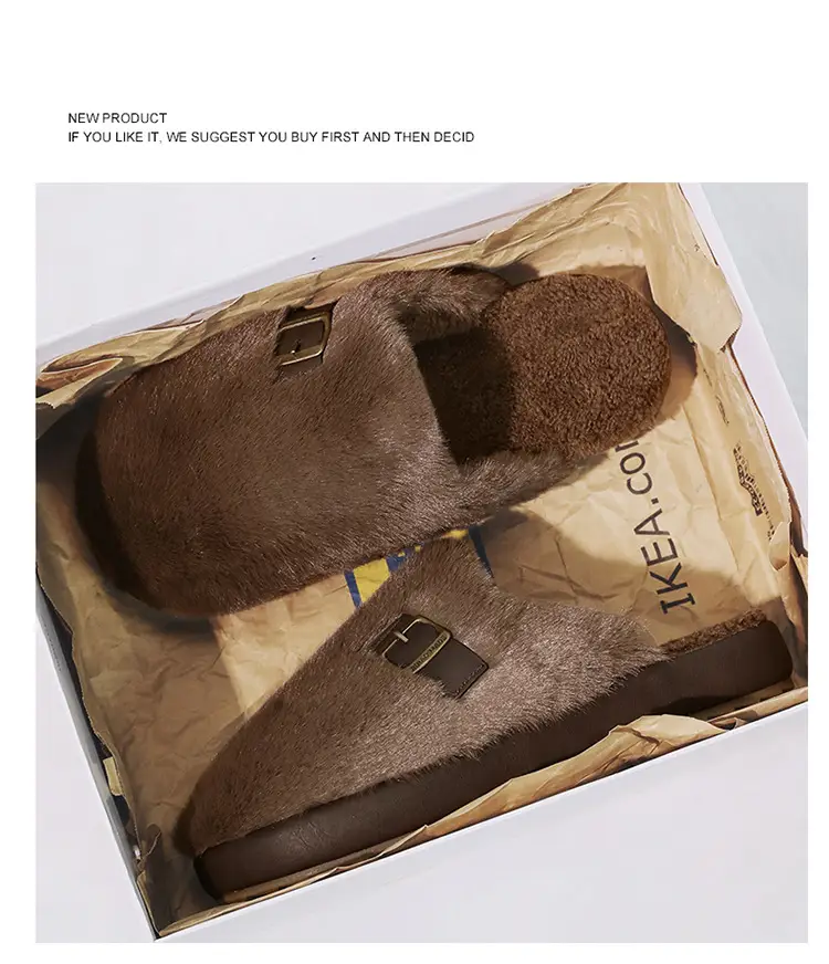 Men's Winter Non-Slip Indoor Home Warm Cotton Slippers with Plush Thickened Simple Half-Cover Fur Slippers — feature 9