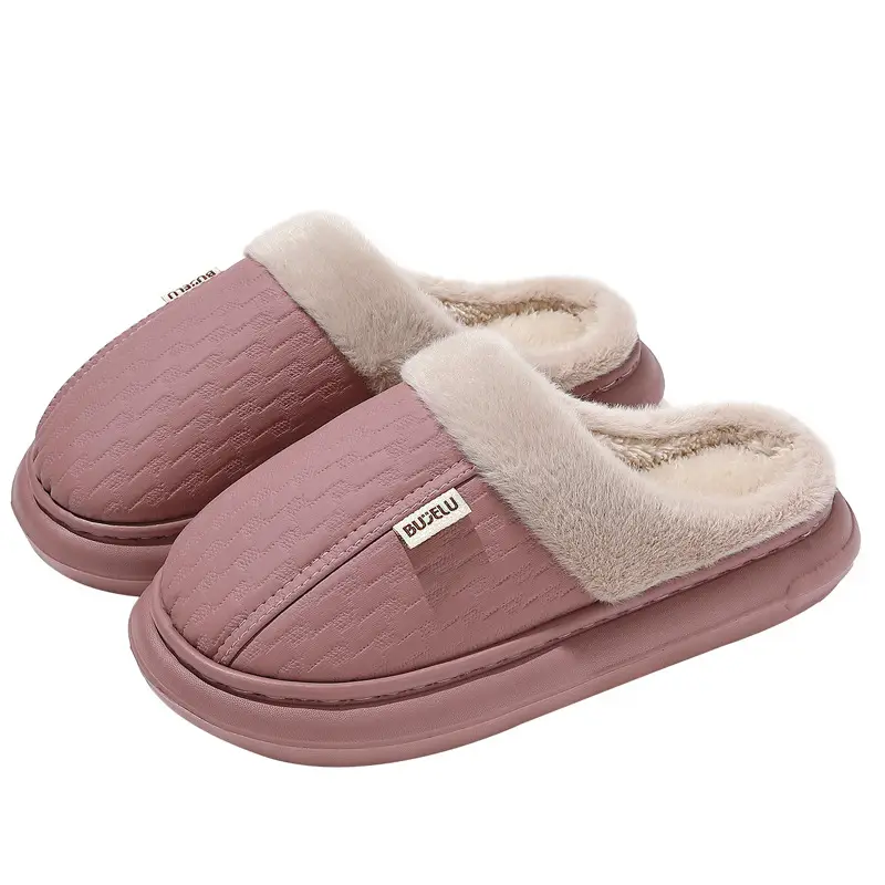 Household Pu Cotton Slippers for Women, Winter Indoor Home Plush Waterproof Slippers for Men, Winter Bedroom Plush Cotton Slippers for Men, Wholesale - Image 9