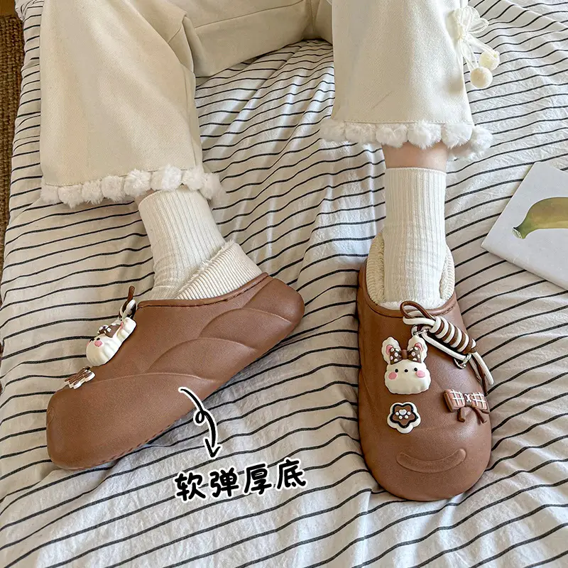 Cute Rabbit Waterproof Cotton Slippers Orange - Image 7