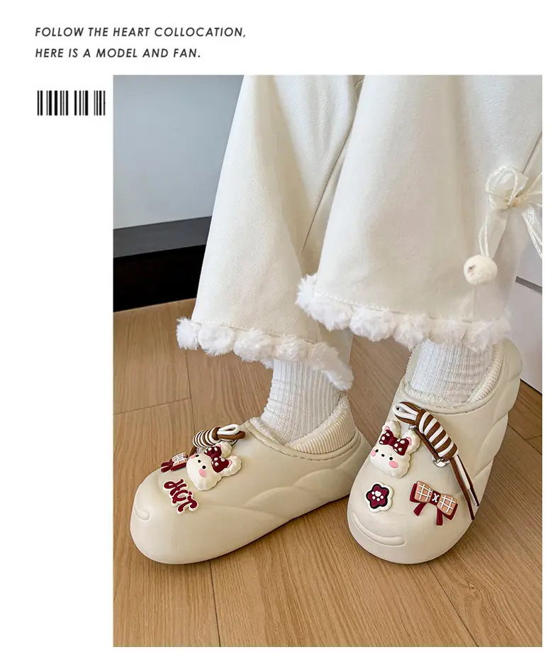 Cute Rabbit Waterproof Cotton Slippers Orange — feature 10