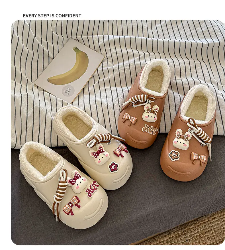 Cute Rabbit Waterproof Cotton Slippers Orange — feature 13