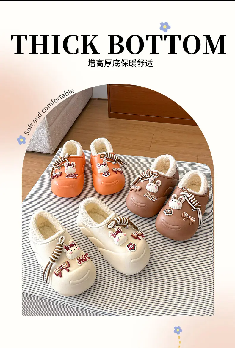 Cute Rabbit Waterproof Cotton Slippers Orange — feature 2