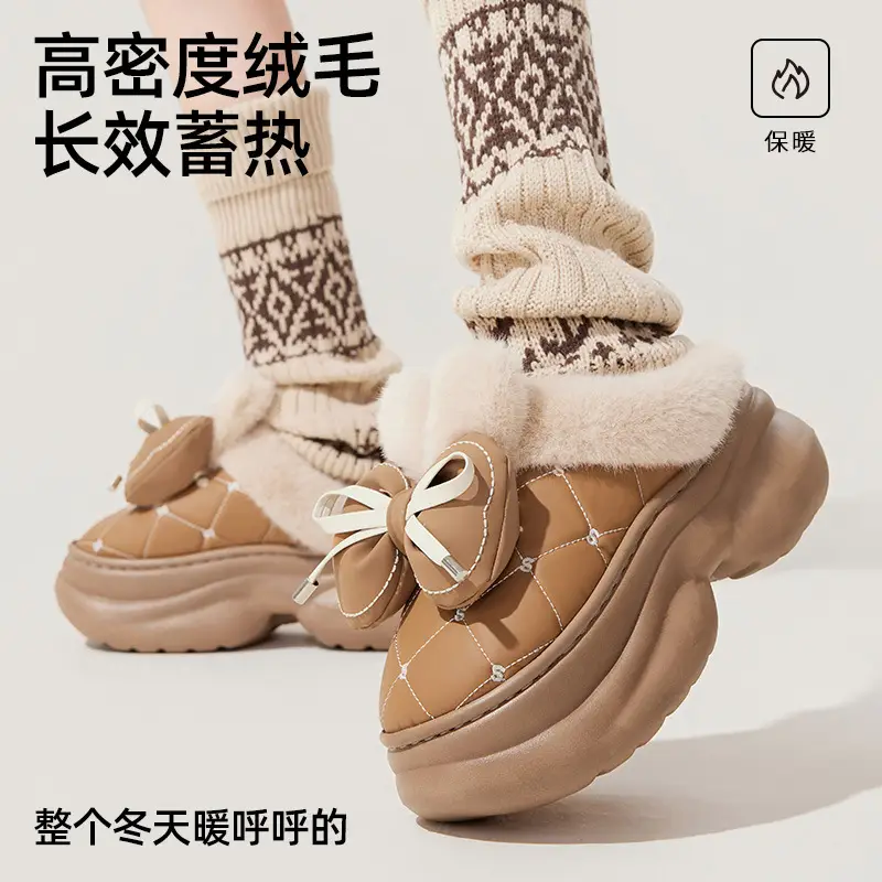 Bow Knot Waterproof Thick Slippers 2025 Warm