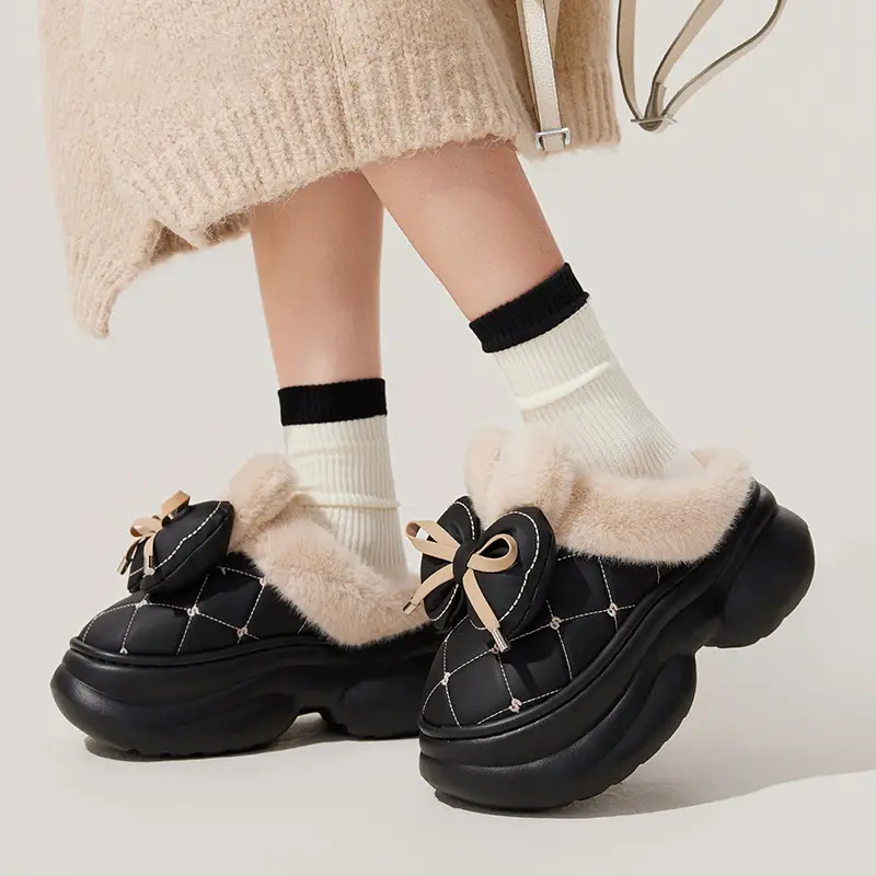 Bow Knot Waterproof Thick Slippers 2025 Warm