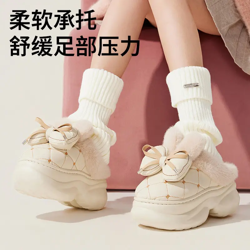 Bow Knot Waterproof Thick Slippers 2025 Warm