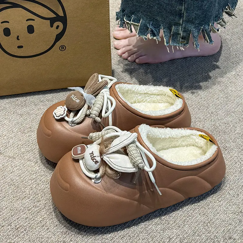 New Plush Rabbit Waterproof Cotton Slippers Orange 2025
