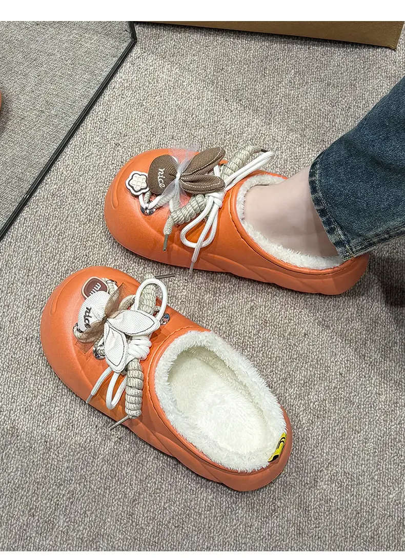 New Plush Rabbit Waterproof Cotton Slippers Orange 2025 — feature 15
