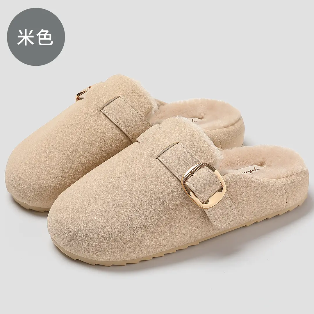 Suede Birkenstock Slippers Women's Autumn and Winter Home Indoor Soft Sole Anti-Slip Plush Warm Cotton Slippers Women's Wholesale - Image 2