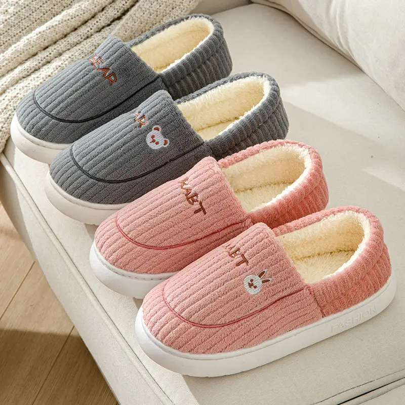 Cute Cotton Slippers for Women in Winter, Fleece-Lined, Warm, Non-Slip, Thick-Soled, Home Indoor Couple Plush Confinement Shoes for Men - Image 6