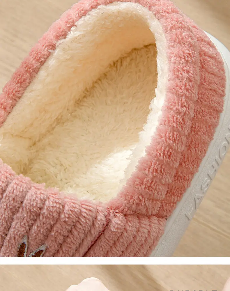 Cute Cotton Slippers for Women in Winter, Fleece-Lined, Warm, Non-Slip, Thick-Soled, Home Indoor Couple Plush Confinement Shoes for Men — feature 10