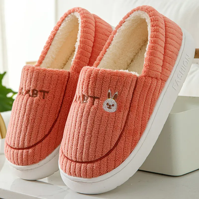 Cute Cotton Slippers for Women in Winter, Fleece-Lined, Warm, Non-Slip, Thick-Soled, Home Indoor Couple Plush Confinement Shoes for Men - Image 2