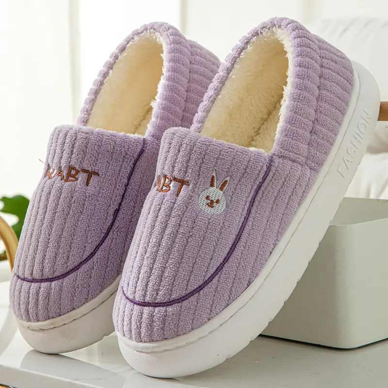 Cute Cotton Slippers for Women in Winter, Fleece-Lined, Warm, Non-Slip, Thick-Soled, Home Indoor Couple Plush Confinement Shoes for Men - Image 3