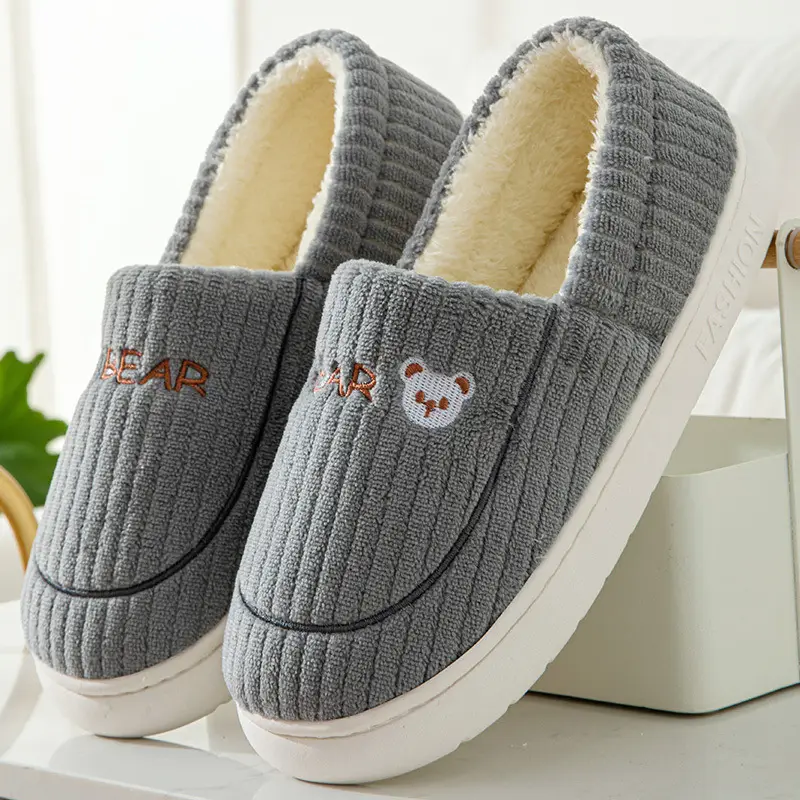 Cute Cotton Slippers for Women in Winter, Fleece-Lined, Warm, Non-Slip, Thick-Soled, Home Indoor Couple Plush Confinement Shoes for Men - Image 4