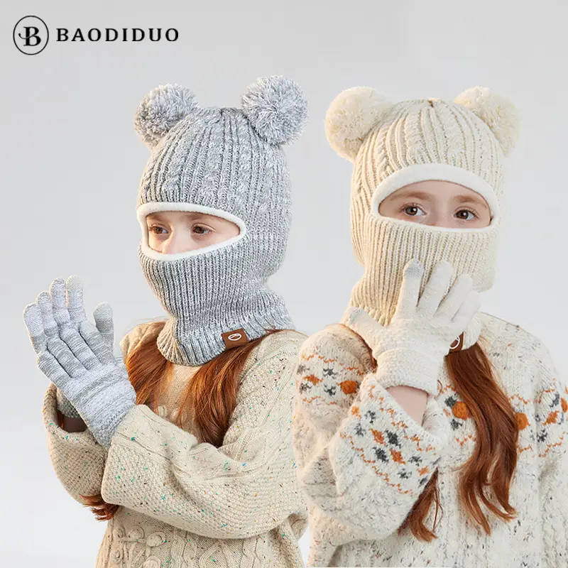 Winter Warm Knitted Woolen Hat for Boys and Girls, Kidsren's Hat, Neck Scarf, Fleece-Lined and Thickeneded Ear Protection Pullover Hat