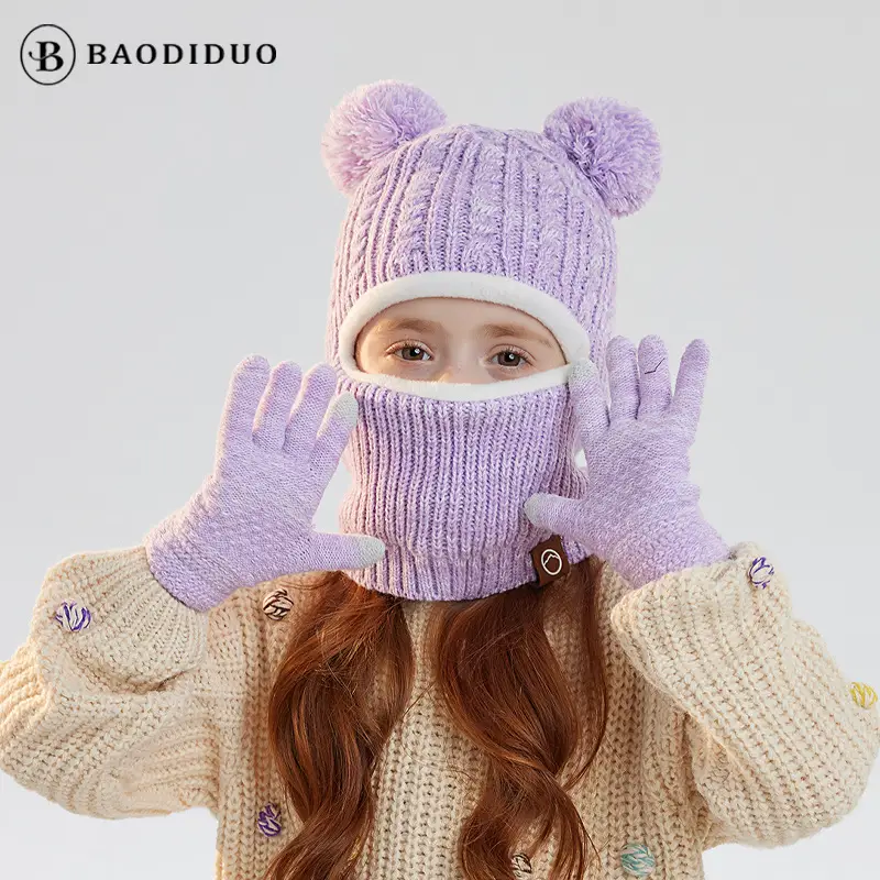 Winter Warm Knitted Woolen Hat for Boys and Girls, Kidsren's Hat, Neck Scarf, Fleece-Lined and Thickeneded Ear Protection Pullover Hat