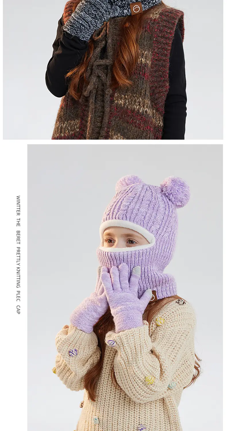 Winter Warm Knitted Woolen Hat for Boys and Girls, Kidsren's Hat, Neck Scarf, Fleece-Lined and Thickeneded Ear Protection Pullover Hat — feature 16