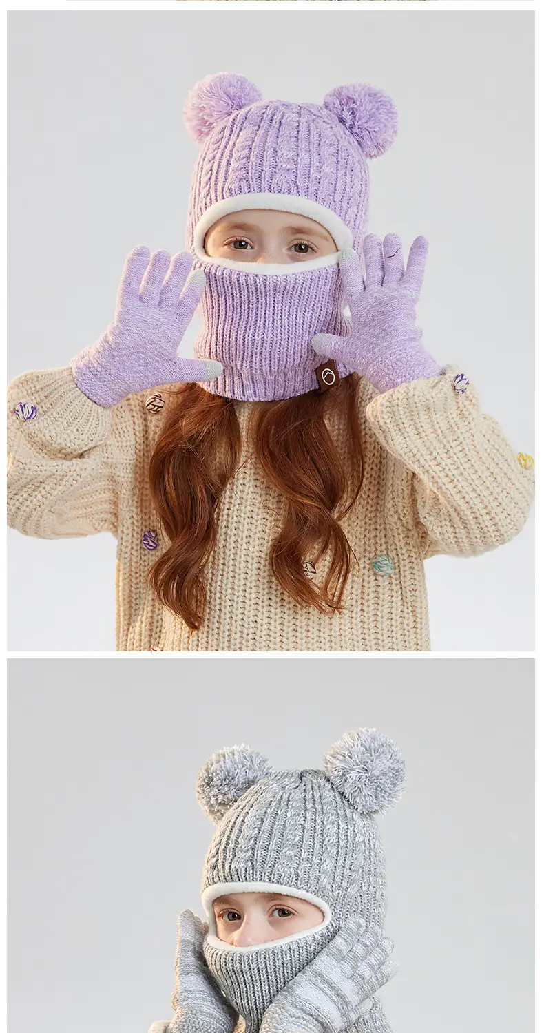 Winter Warm Knitted Woolen Hat for Boys and Girls, Kidsren's Hat, Neck Scarf, Fleece-Lined and Thickeneded Ear Protection Pullover Hat — feature 17