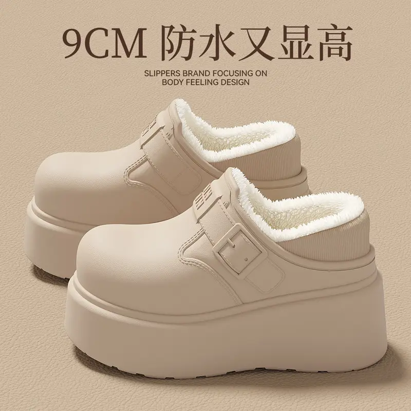 Waterproof Cotton Slippers for Women in Winter Home Indoor Fleece-Lined Warm Outer Wear Women's Thick-Soled Non-Slip Bag Heel Cotton Shoes Wholesale - Image 8