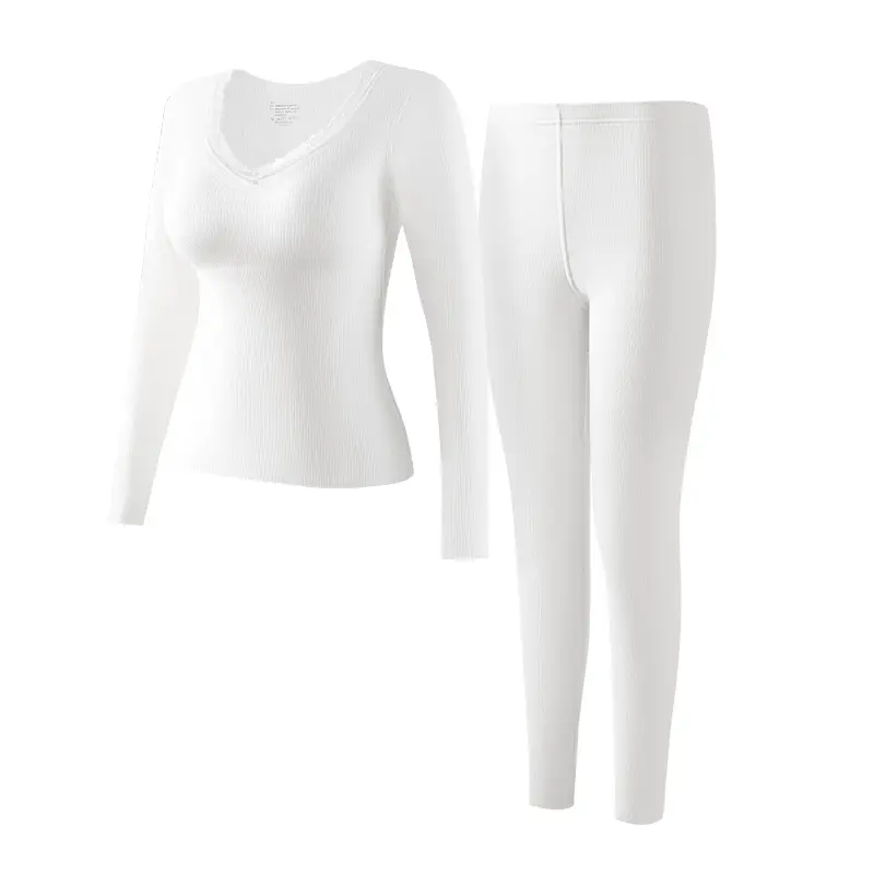 Autumn and Winter Self-Heating Thermal Underwear for Women, Fleece-Lined and Thickened Base Layer, Thermal Top and Pants with Chest Pads, Slim-Fit Thermal Set - Image 2