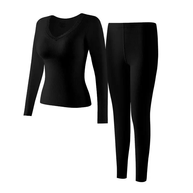Autumn and Winter Self-Heating Thermal Underwear for Women, Fleece-Lined and Thickened Base Layer, Thermal Top and Pants with Chest Pads, Slim-Fit Thermal Set - Image 3