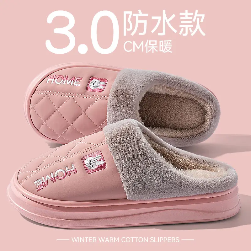 Men's Pink Waterproof Cotton Slippers Large - Image 6