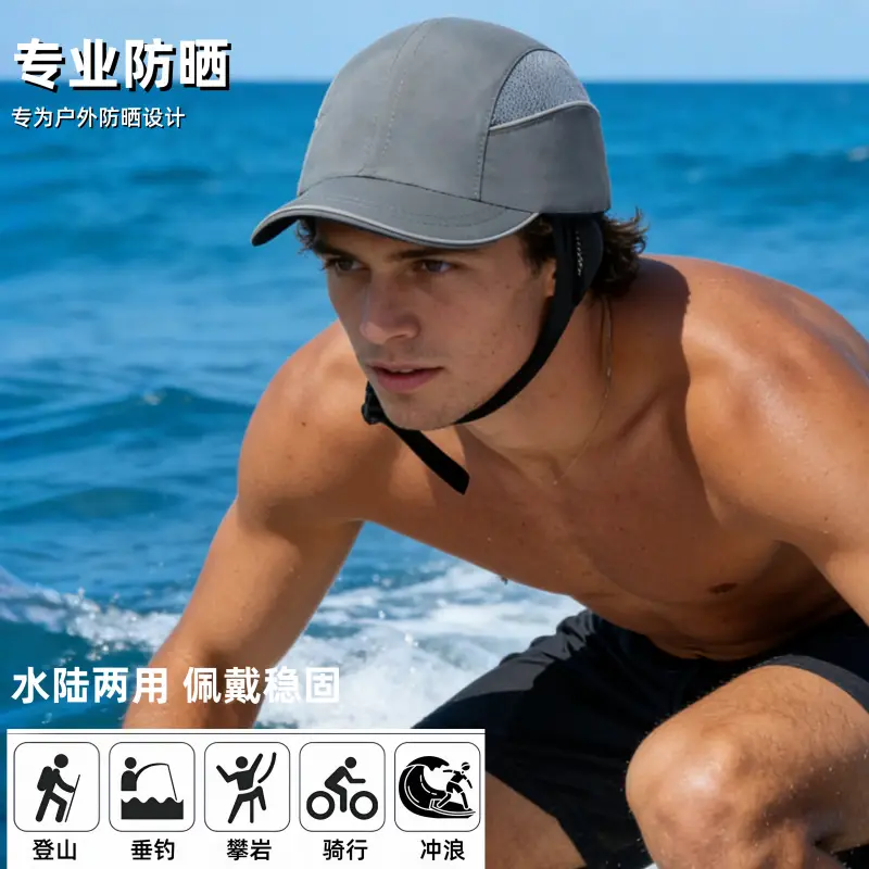 Black Windproof Sea Surfing Hat with Adjustable Strap - Image 11