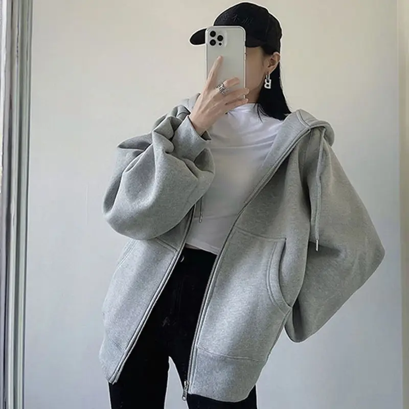 Cross-Border Autumn and Winter Style Fleece-Lined Hooded Sweatshirt Jacket for Women 2026 New Style Cardigan Zipper Loose Lazy Style Top