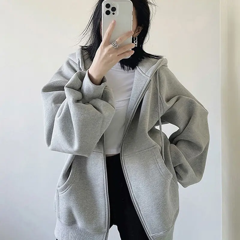 Cross-Border Autumn and Winter Style Fleece-Lined Hooded Sweatshirt Jacket for Women 2026 New Style Cardigan Zipper Loose Lazy Style Top