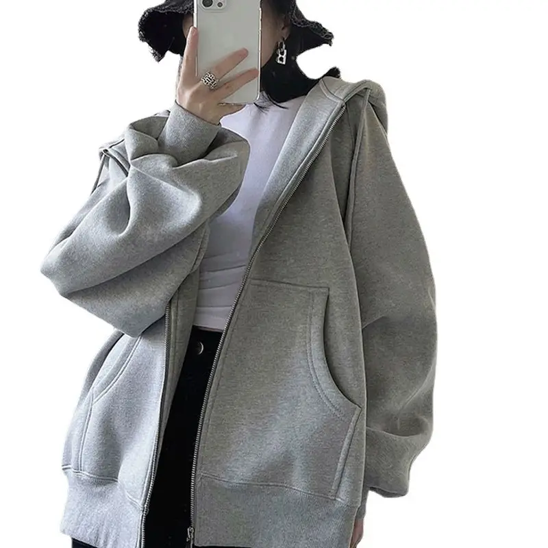 Cross-Border Autumn and Winter Style Fleece-Lined Hooded Sweatshirt Jacket for Women 2026 New Style Cardigan Zipper Loose Lazy Style Top